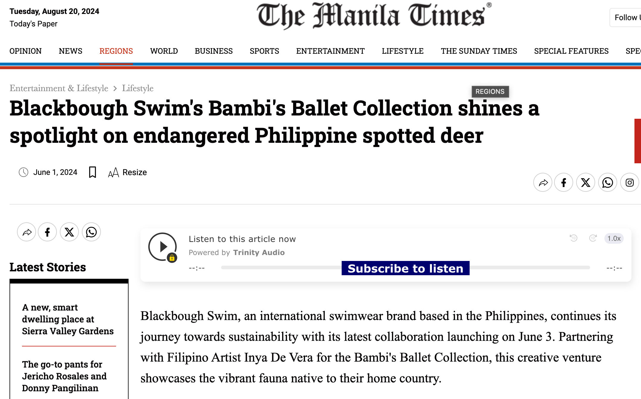 MANILA TIMES: Blackbough Swim's Bambi's Ballet Collection shines a spotlight on endangered Philippine spotted deer
