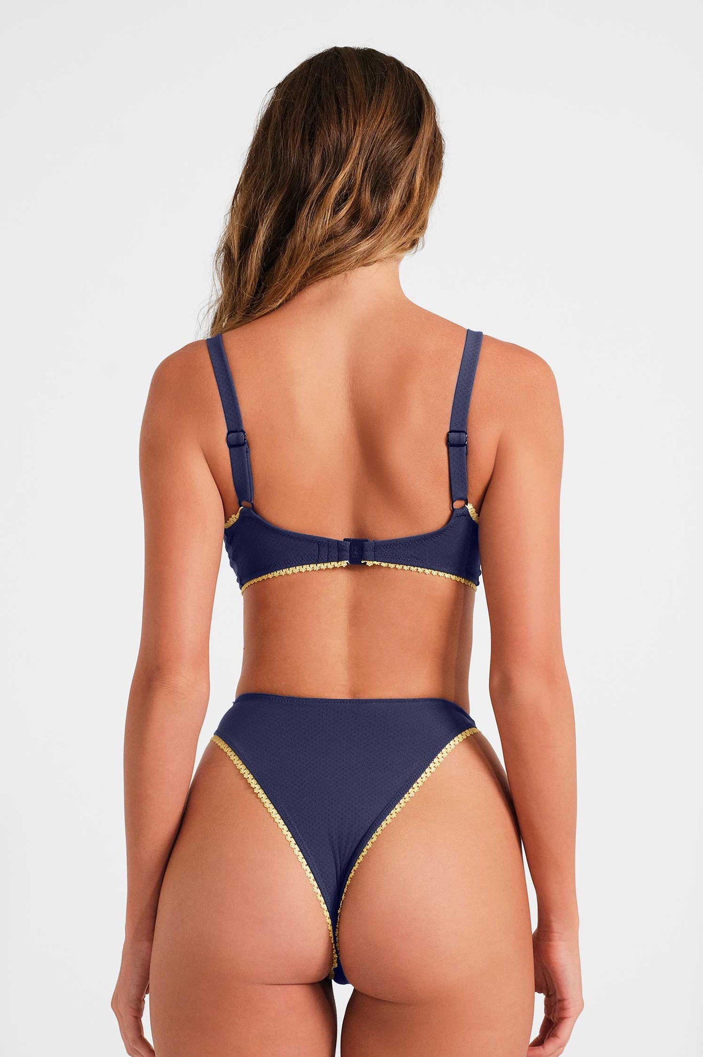 Elena High-Waisted Cheeky Bottoms / Navy Blue Pointelle