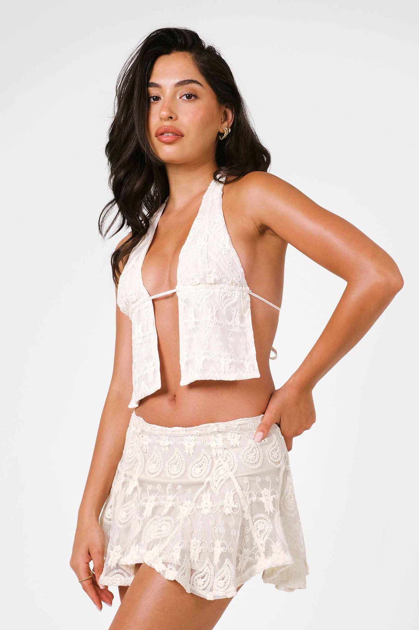 Sissy Halter Top / Sandstone Lace