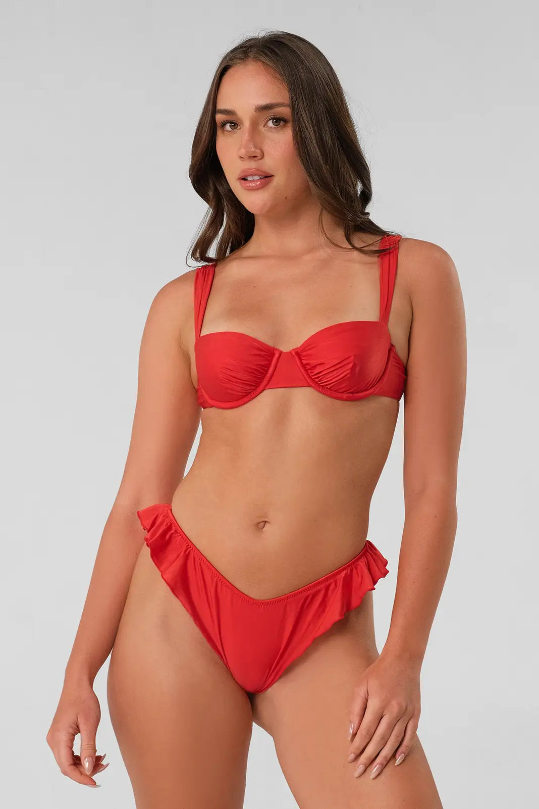 Claire Ruched Underwire Top / Red Hot Gloss