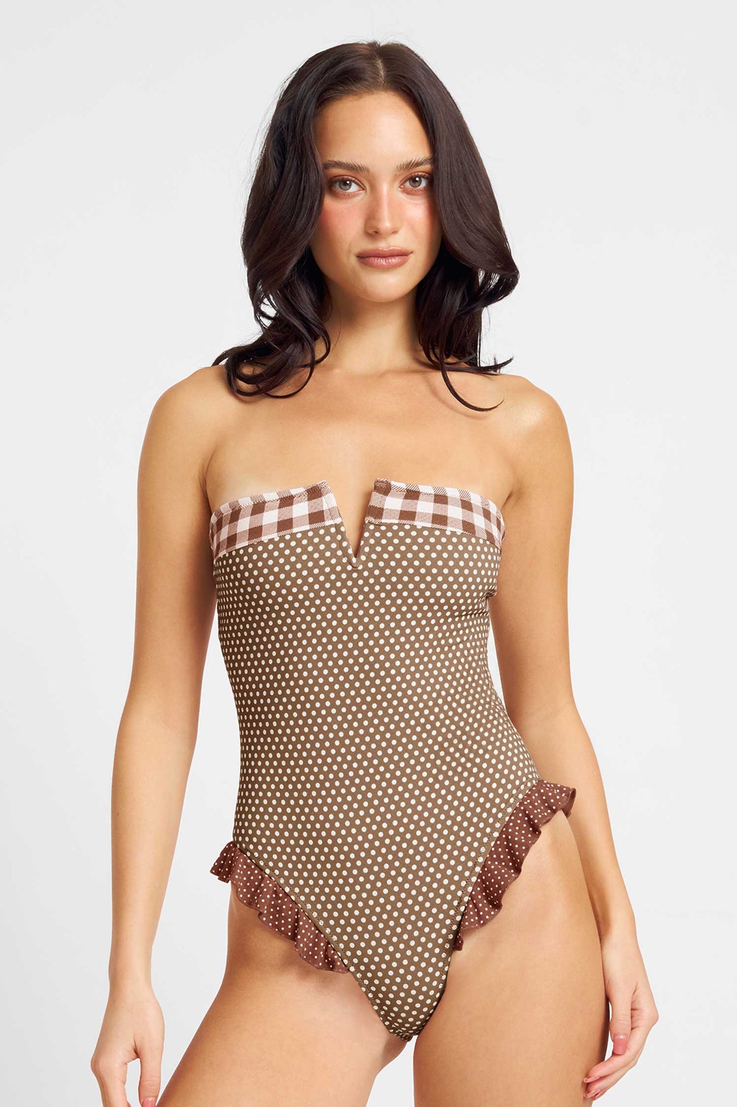 Lily Ruffled One Piece / Mocha Polka