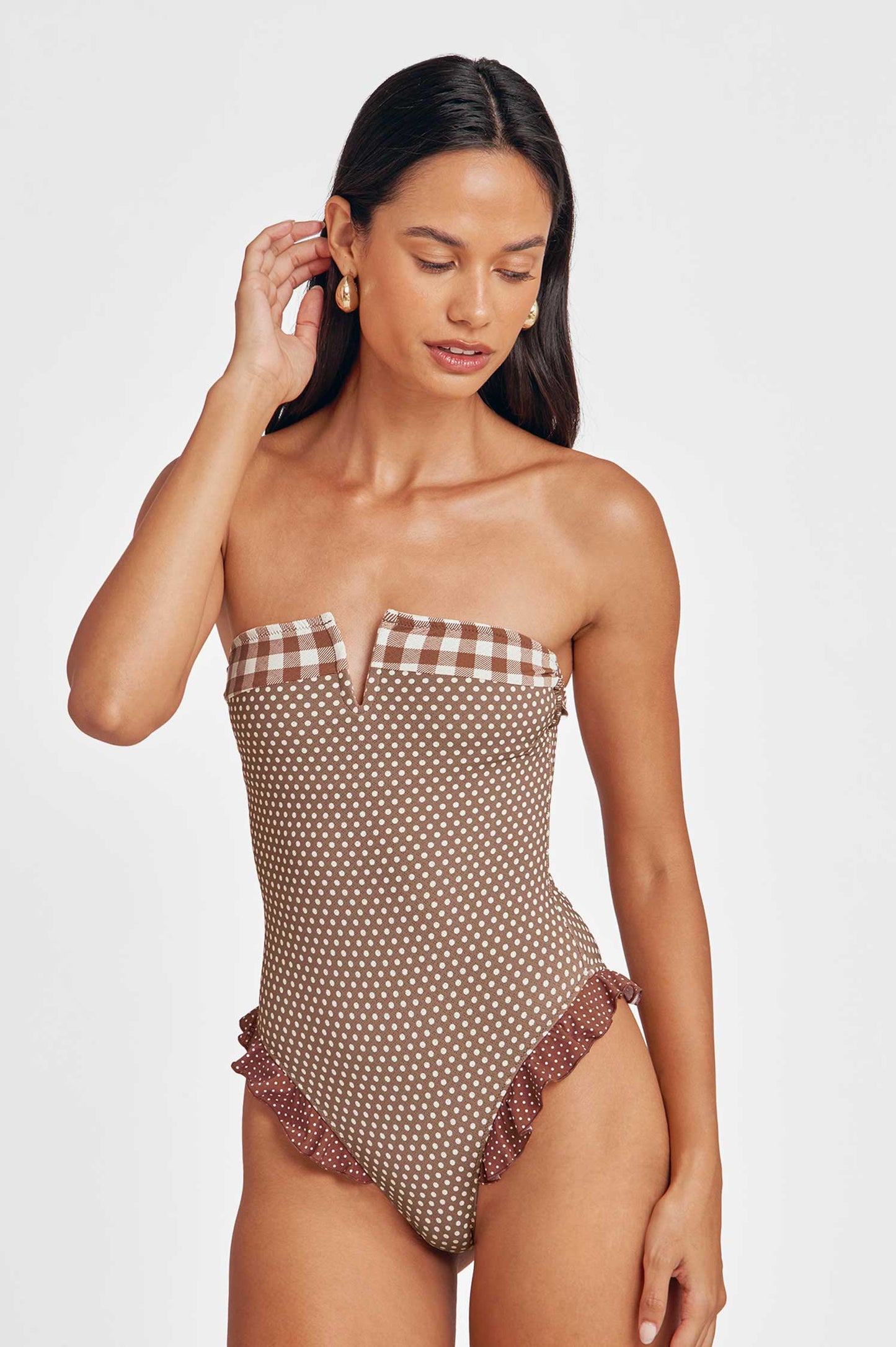 Lily Ruffled One Piece / Mocha Polka