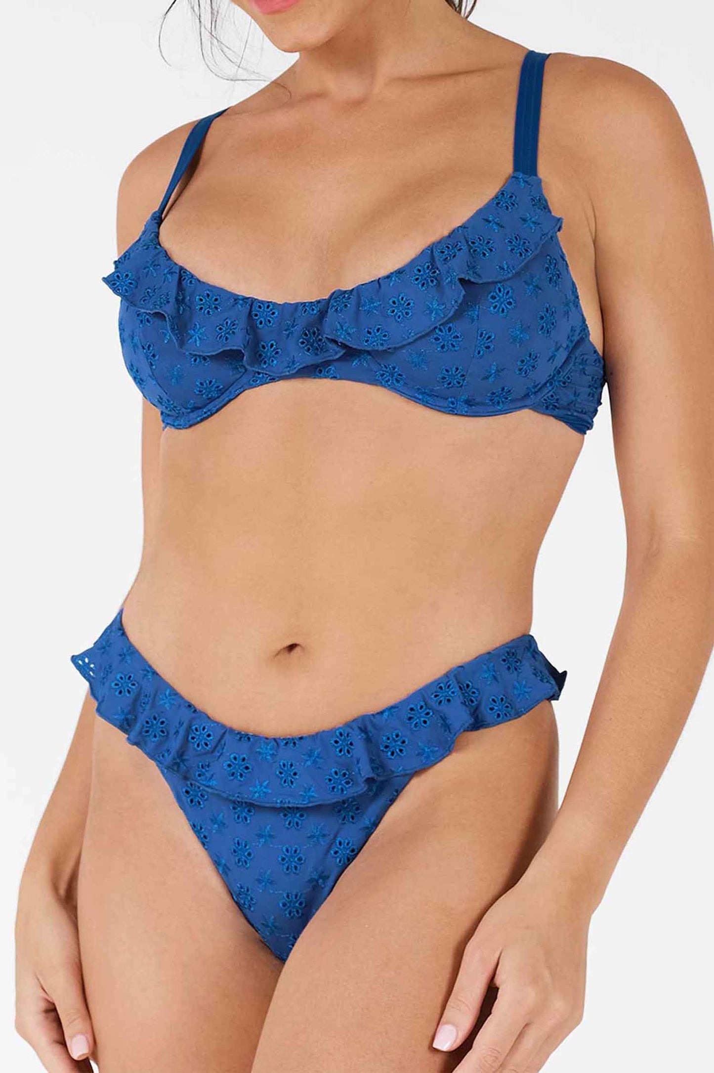 Makayla Frilled Underwire Top / Sapphire Eyelet FINAL SALE