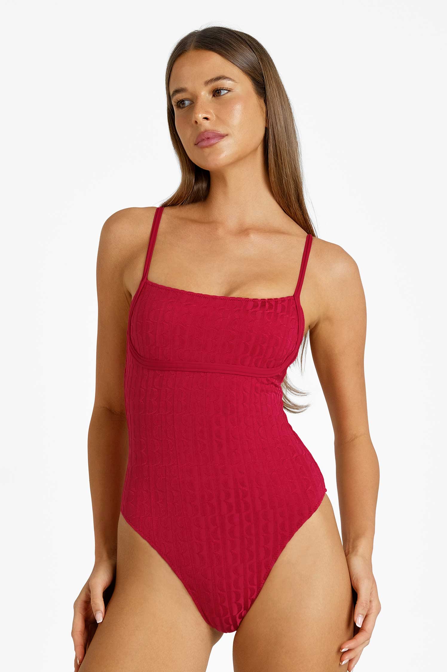 Heidi Square Neck One Piece / Tomato Jacquard