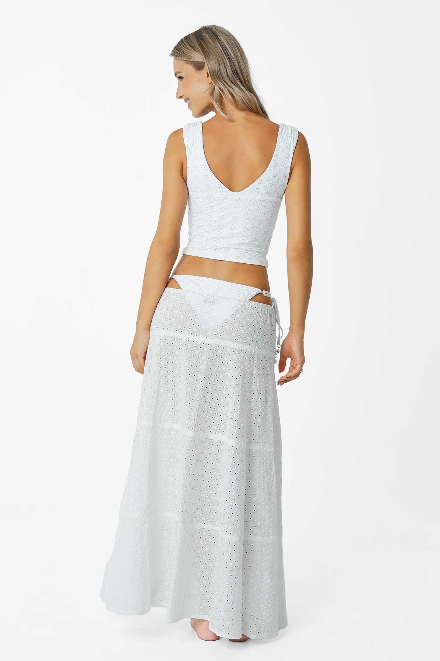 Mindy V-Neck Tankini Top / White Eyelet