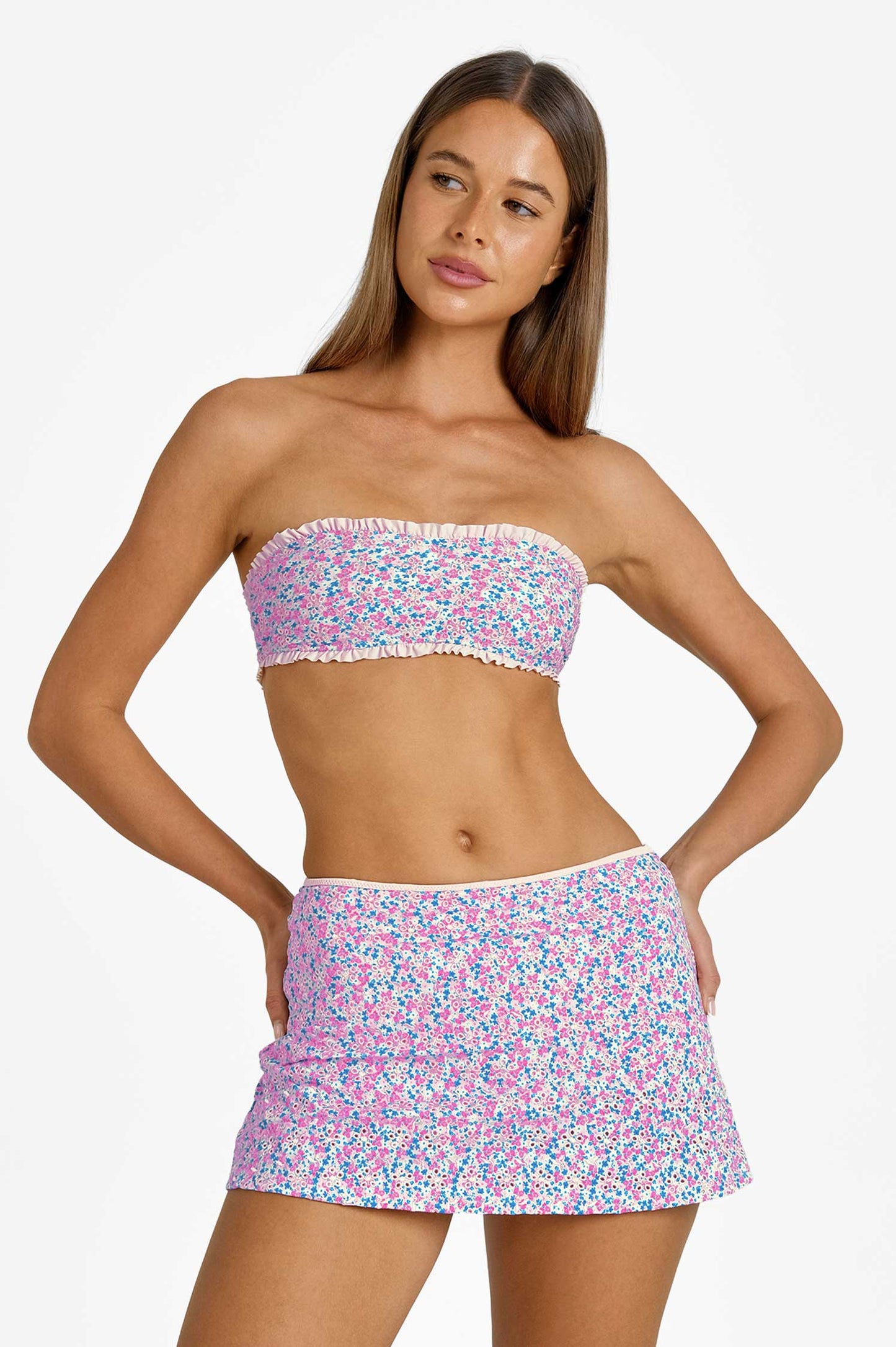 Peri Ruffled Bandeau Top / Bloom Eyelet