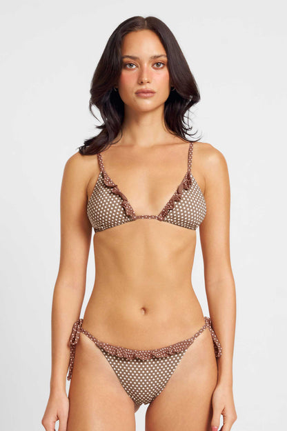 Marla Ruffled Side-Ties Cheeky Bottoms / Mocha Polka
