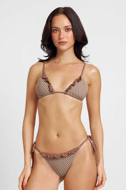 Marla Ruffled Side-Ties Cheeky Bottoms / Mocha Polka