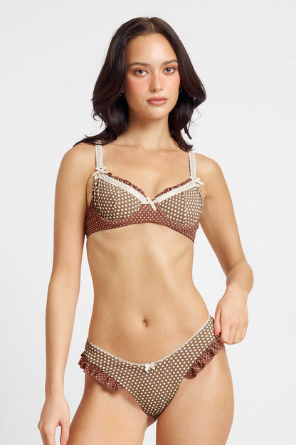 Candice Ruffled Cheeky Bottoms / Mocha Polka