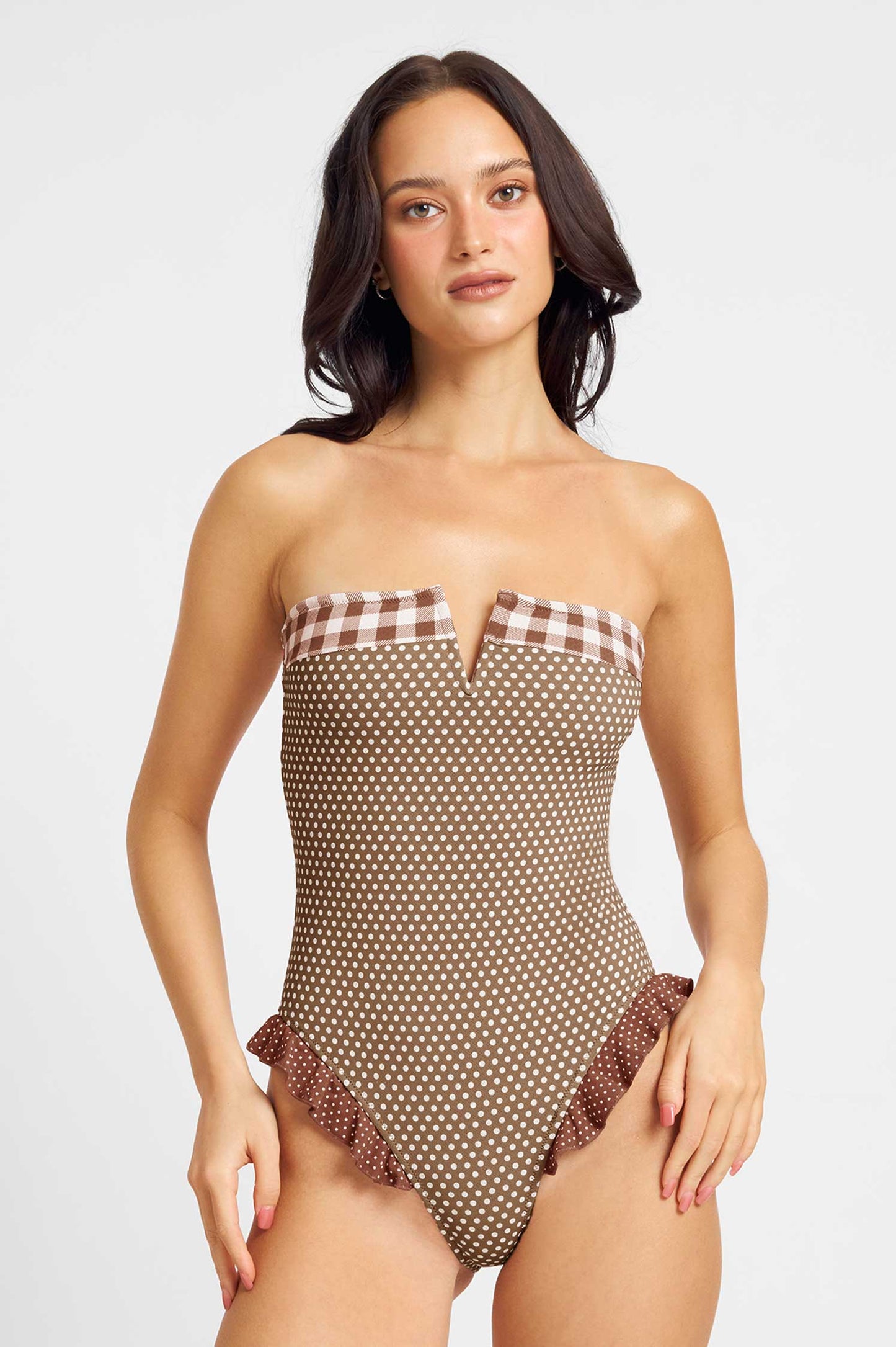 Lily Ruffled One Piece / Mocha Polka