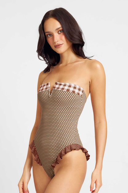Lily Ruffled One Piece / Mocha Polka