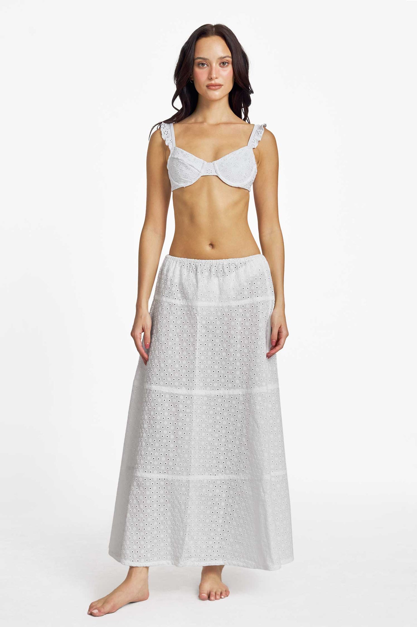 Emily Ruffled Underwire Top / White Eyelet