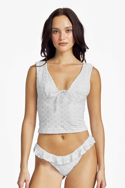Mindy V-Neck Tankini Top / White Eyelet