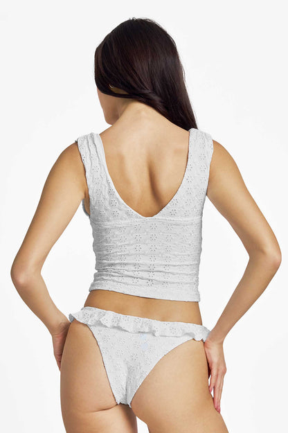 Mindy V-Neck Tankini Top / White Eyelet