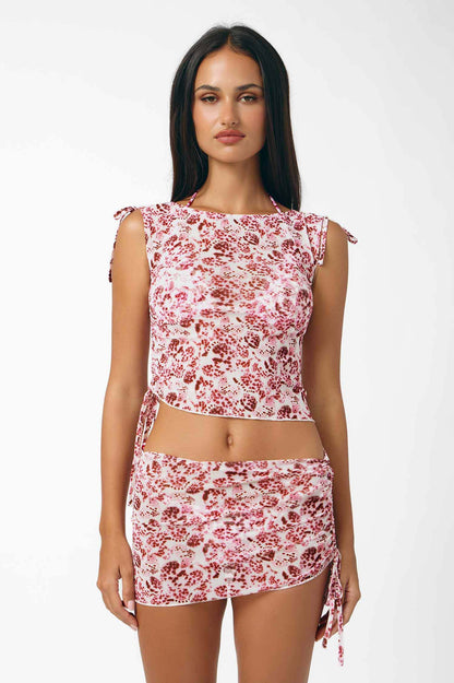 Delphine Scrunched Mesh Skirt / Orchid Petals