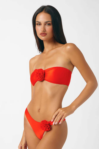 Nadia Scrunched Bandeau Top / Red Hot Gloss
