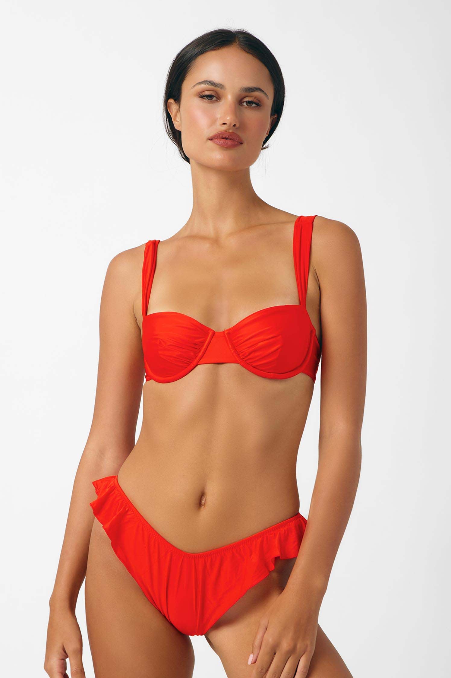 Claire Ruched Underwire Top / Red Hot Gloss