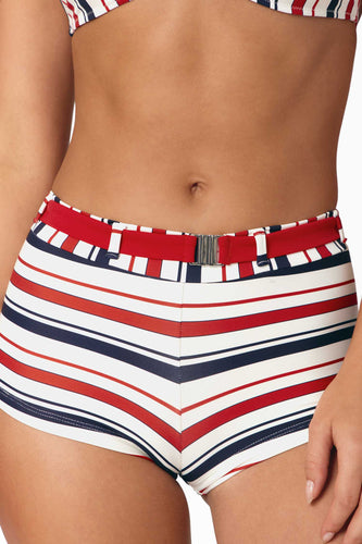 Sloan Belted Swim Shorts / Cherry Soda Stripe