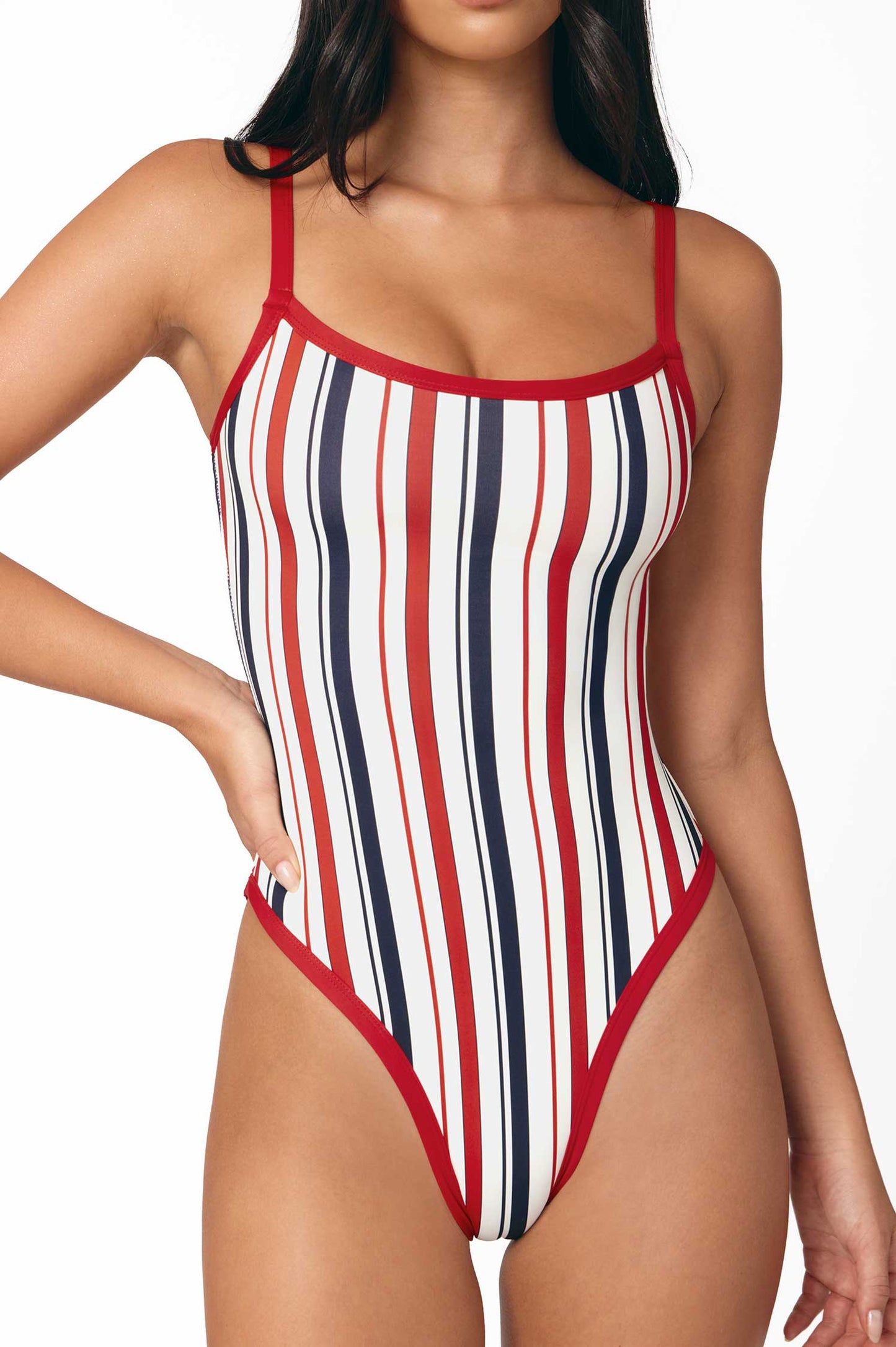 Sonja Square Neck One Piece / Cherry Soda Stripe
