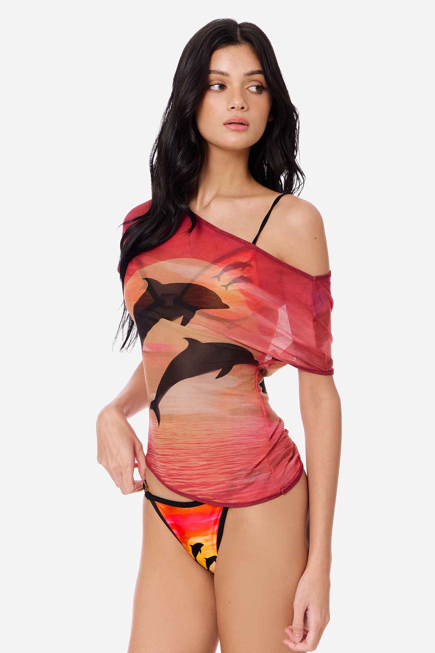 Selah Slouchy Mesh Cover Up Top / Sunset Rider