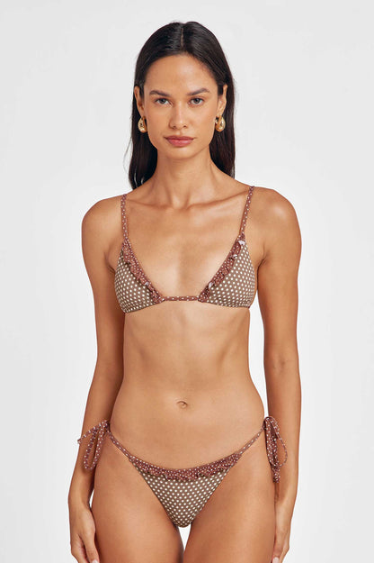 Marla Ruffled Side-Ties Cheeky Bottoms / Mocha Polka
