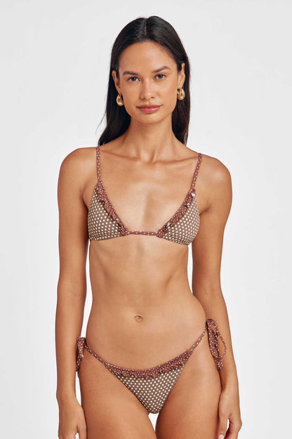 Marla Ruffled Side-Ties Cheeky Bottoms / Mocha Polka