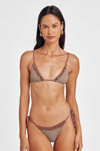 Marla Ruffled Triangle Top / Mocha Polka