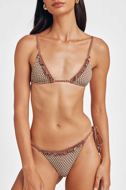 Marla Ruffled Side-Ties Cheeky Bottoms / Mocha Polka