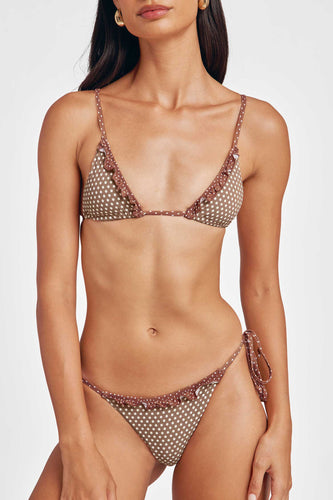Marla Ruffled Side-Ties Cheeky Bottoms / Mocha Polka