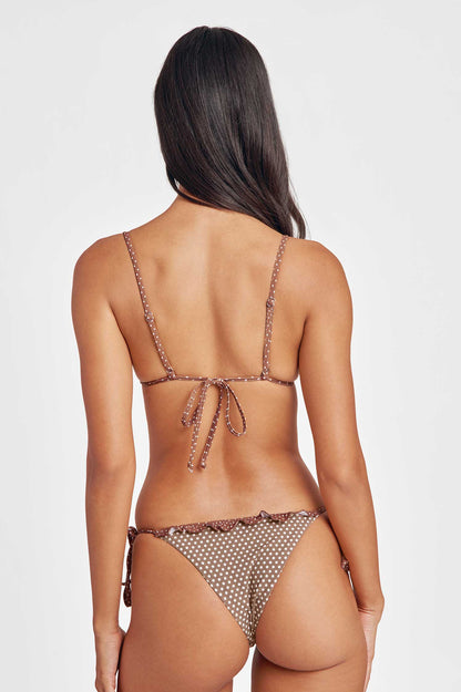 Marla Ruffled Side-Ties Cheeky Bottoms / Mocha Polka
