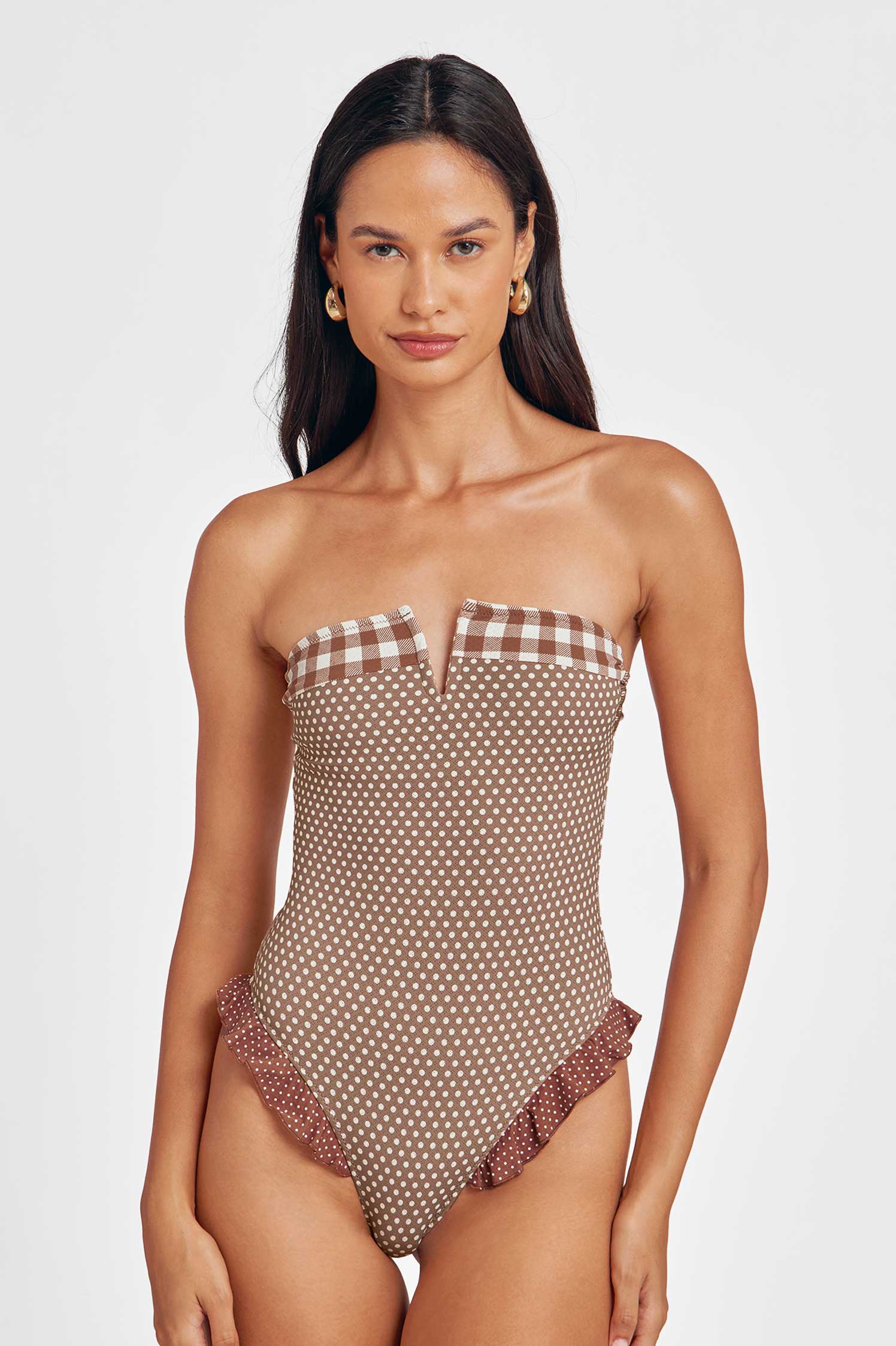 Lily Ruffled One Piece / Mocha Polka