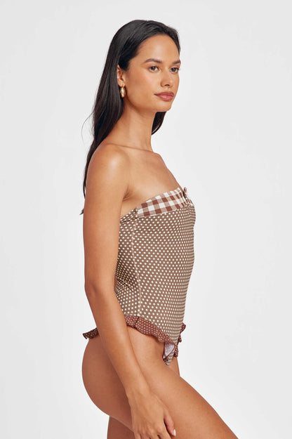 Lily Ruffled One Piece / Mocha Polka