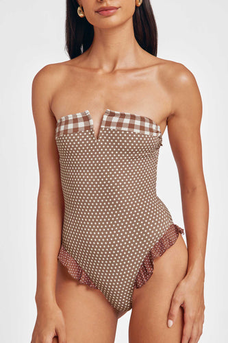 Lily Ruffled One Piece / Mocha Polka