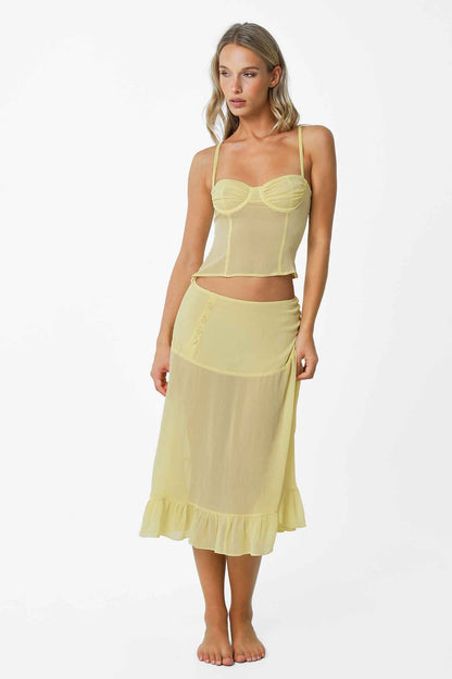 Margaret Mesh Wrap Skirt / Butter Yellow
