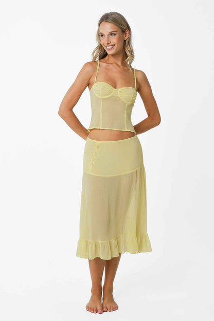 Margaret Mesh Wrap Skirt / Butter Yellow