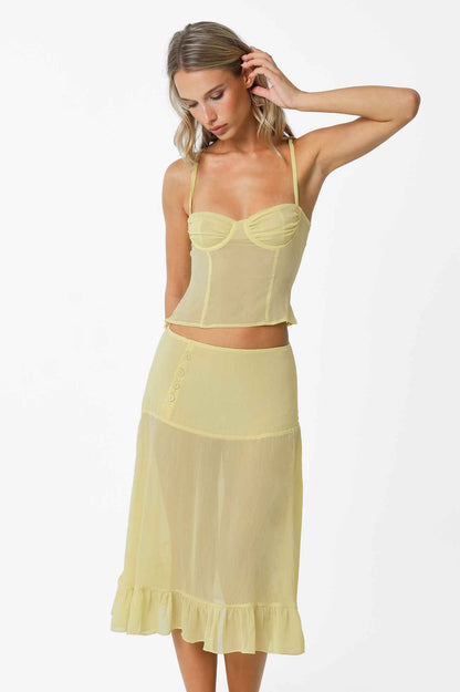 Margaret Mesh Wrap Skirt / Butter Yellow