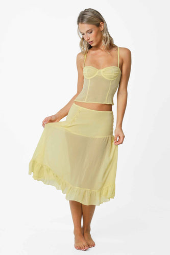 Margaret Mesh Wrap Skirt / Butter Yellow