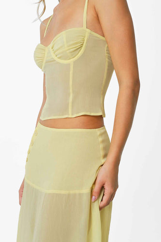 Margaret Mesh Milkmaid Top / Butter Yellow