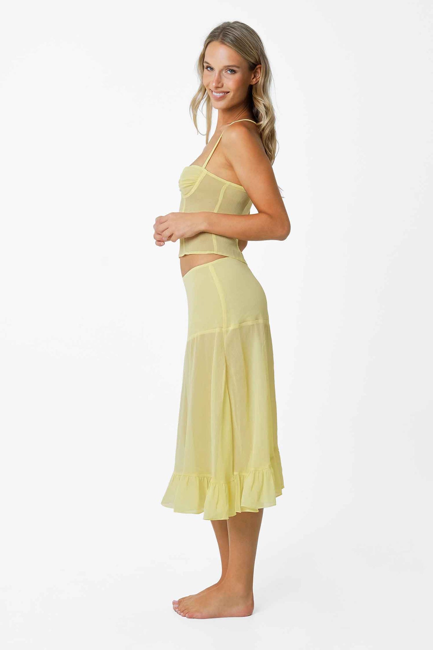 Margaret Mesh Wrap Skirt / Butter Yellow