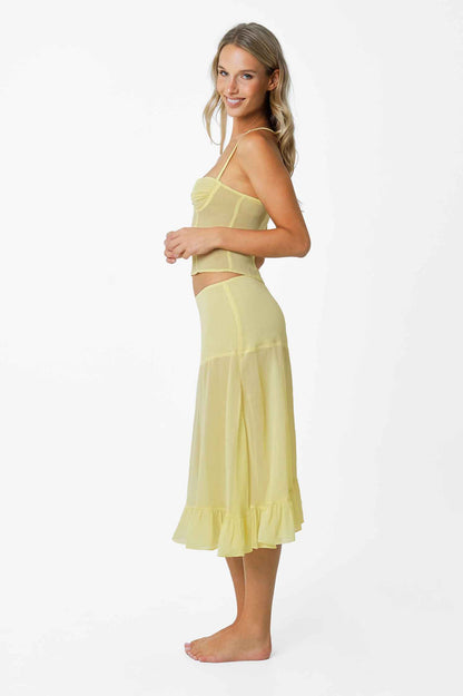 Margaret Mesh Wrap Skirt / Butter Yellow