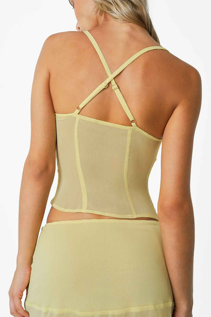 Margaret Mesh Milkmaid Top / Butter Yellow