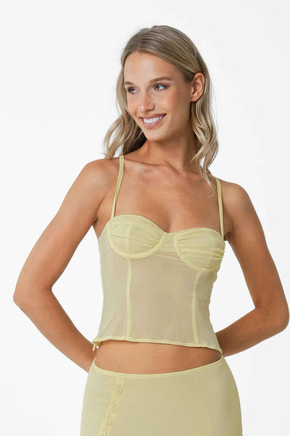 Margaret Mesh Milkmaid Top / Butter Yellow