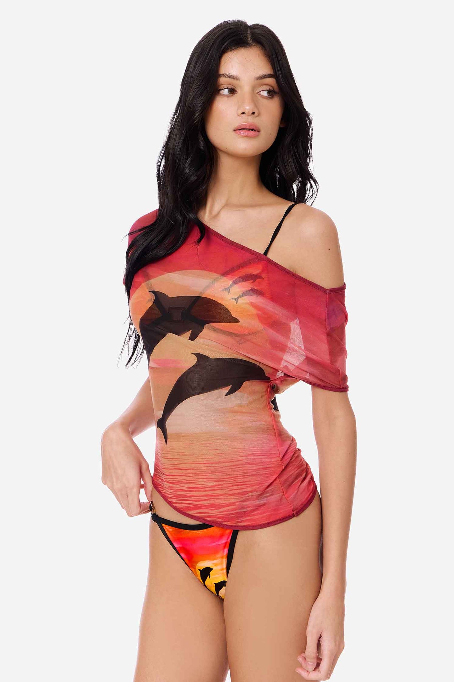Selah Slouchy Mesh Cover Up Top / Sunset Rider