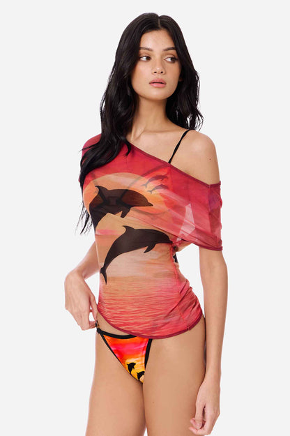 Selah Slouchy Mesh Cover Up Top / Sunset Rider